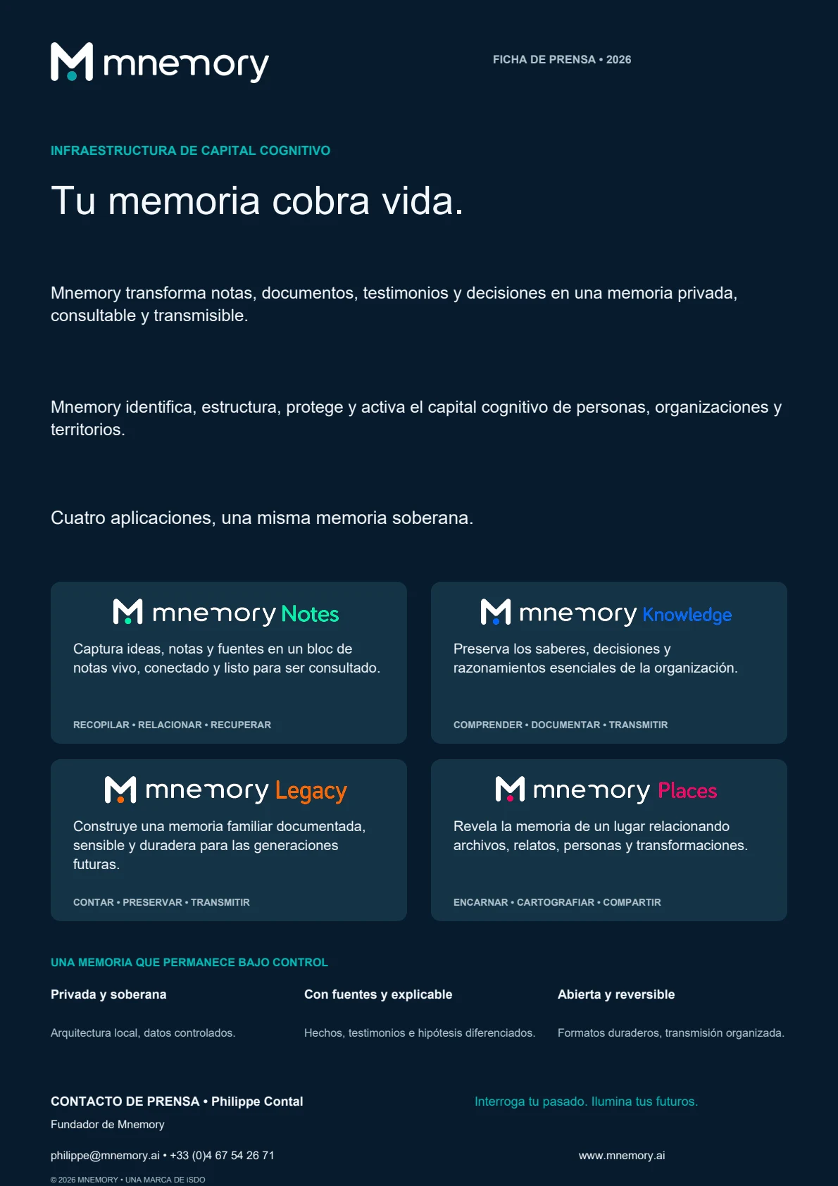 Vista previa de la ficha de presentación Mnemory 2026
